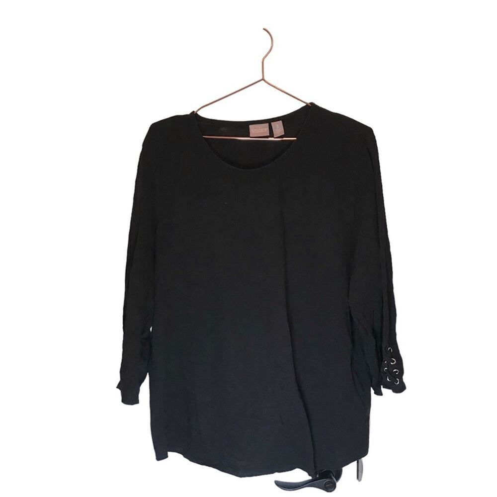 Chicos black metal grommet lace up on 3/4 length sleeve size 3 XL
